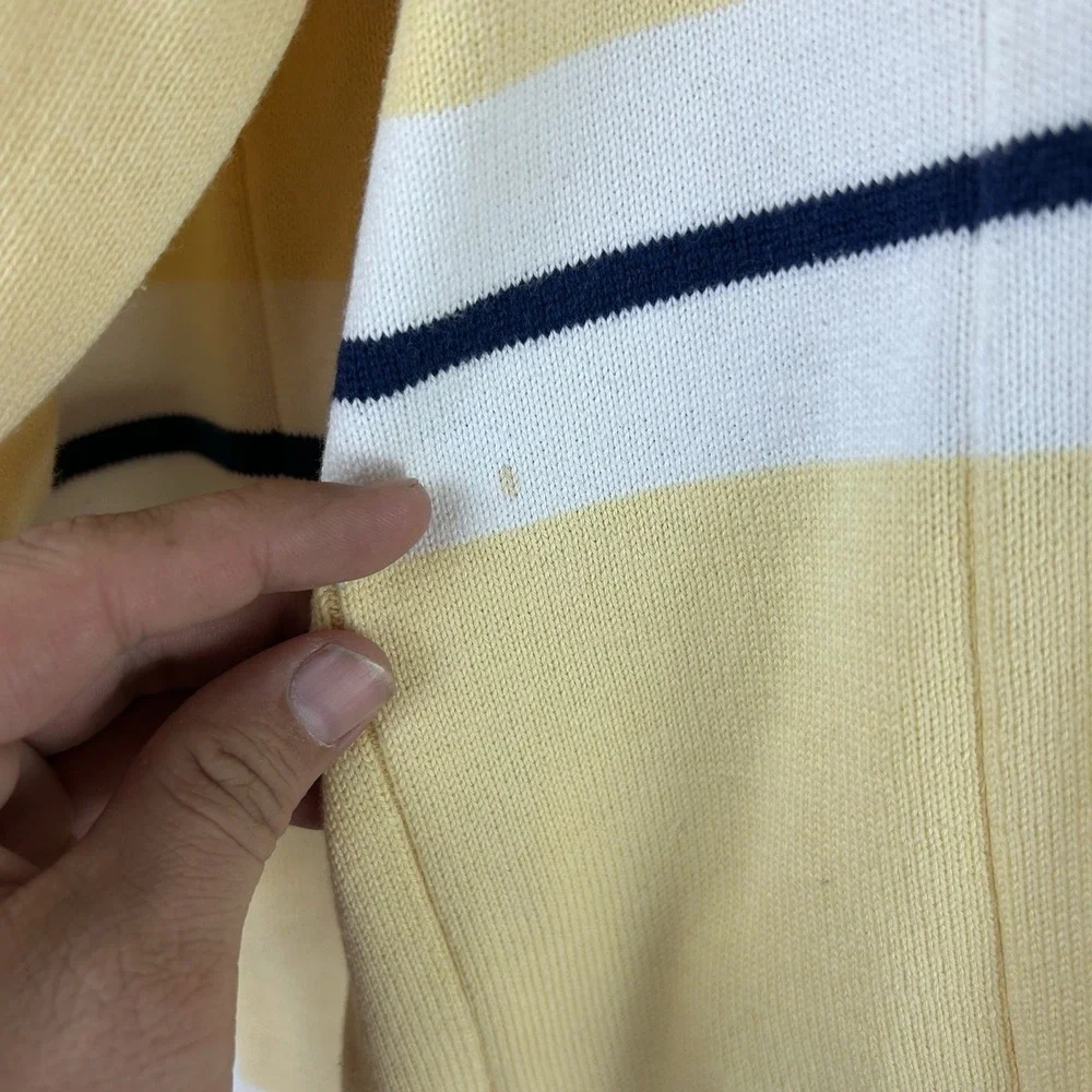 VTG 90s Eddie Bauer Striped Sweater Yellow Color Block Men's Size Large Tall - Picture 4 of 8